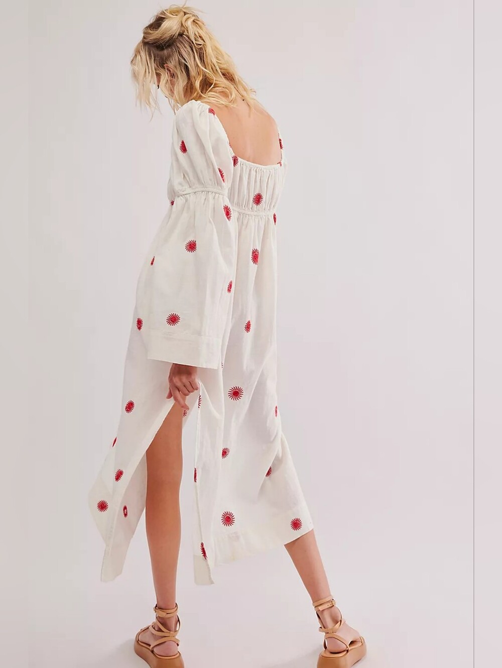 Free People White Emory Embroidered Midi Dress, L, Cotton, Coastal, Euro Summer - Picture 4 of 14